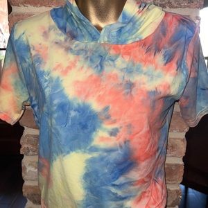 Roma concept tie dye short sleeve hoodie size m drawstring waist